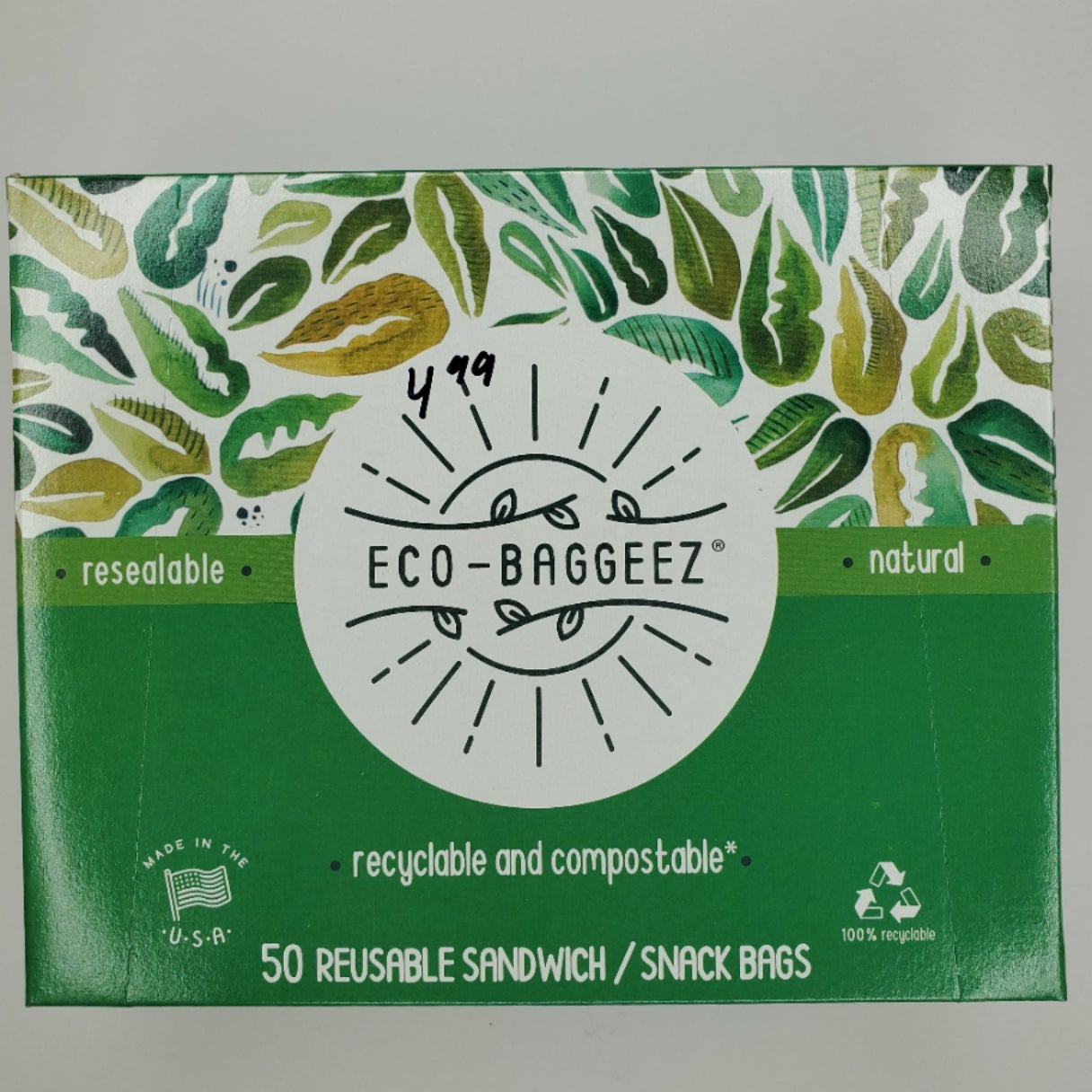 ECO-BAGGEEZ REUSABLE SANDWICH/SNACK BAGS